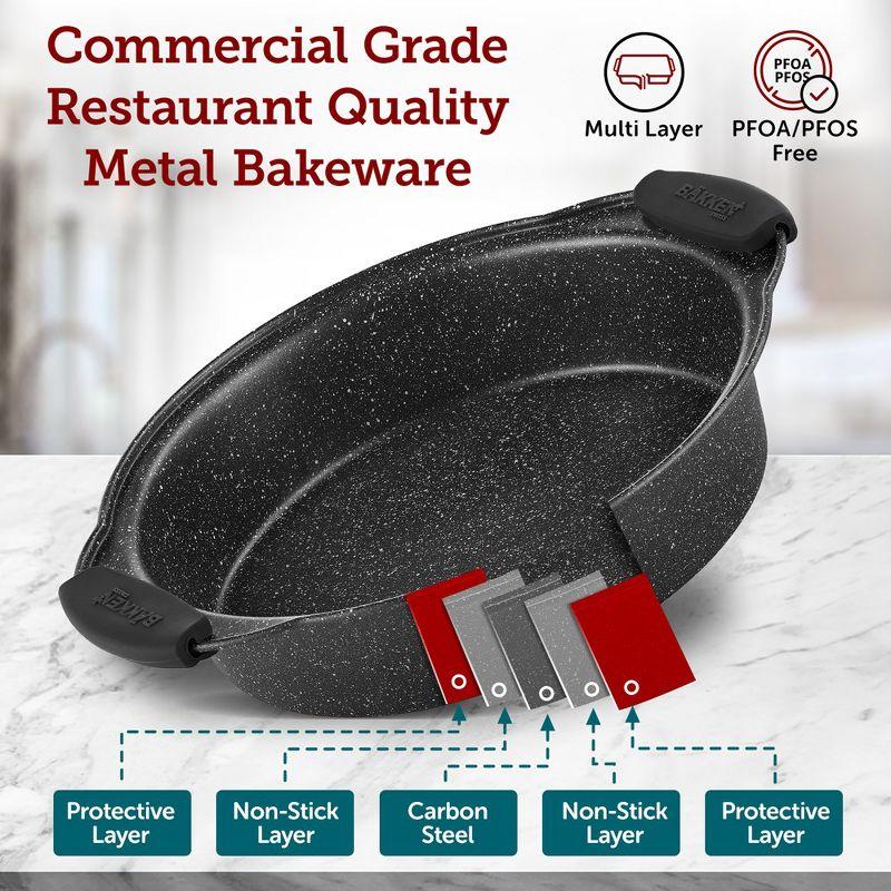 BAKKEN 8-Piece Kitchen Oven Baking Pans Set - Deluxe Nonstick Gray Marble Coating, Professional Grade Carbon Steel Bakeware with Silicone Handles