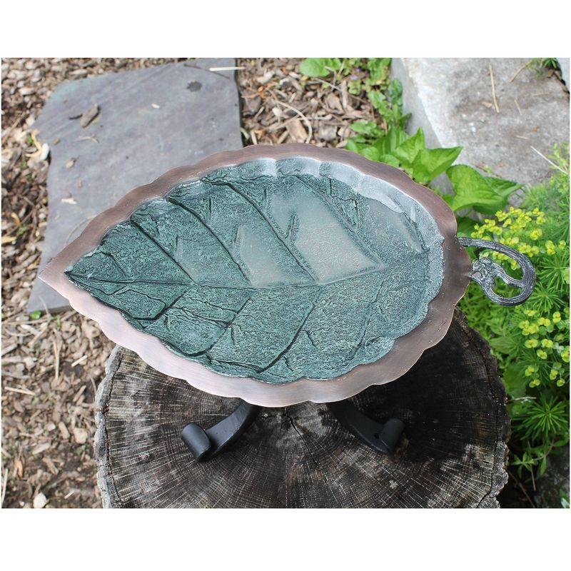 Aspen Leaf Copper Birdbath with Wrought Iron Tripod Stand