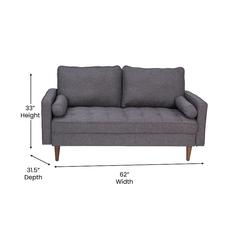 Flash Furniture Hudson Mid-Century Modern Loveseat Sofa with Tufted Faux Linen Upholstery & Solid Wood Legs in Dark Gray