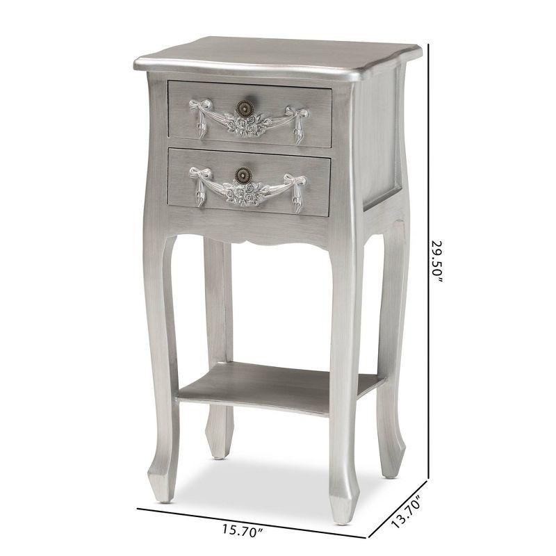 Eliya Brushed Wood 2 Drawer Nightstand Silver - Baxton Studio: Solid Frame, Open Shelf, Fully Assembled