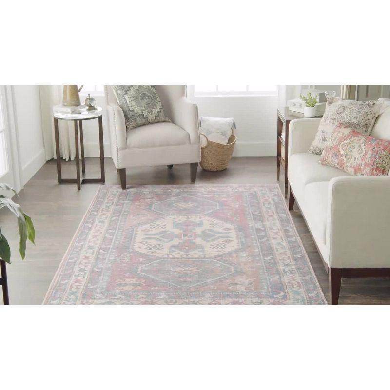 Vintage-Inspired Muted Red Medallion 4' x 6' Washable Rug