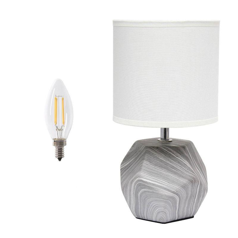 Simple Designs 10.24" Round Geometric Prism Mini Table Lamp with Matching Fabric Shade (Includes LED Light Bulb) Gray/White