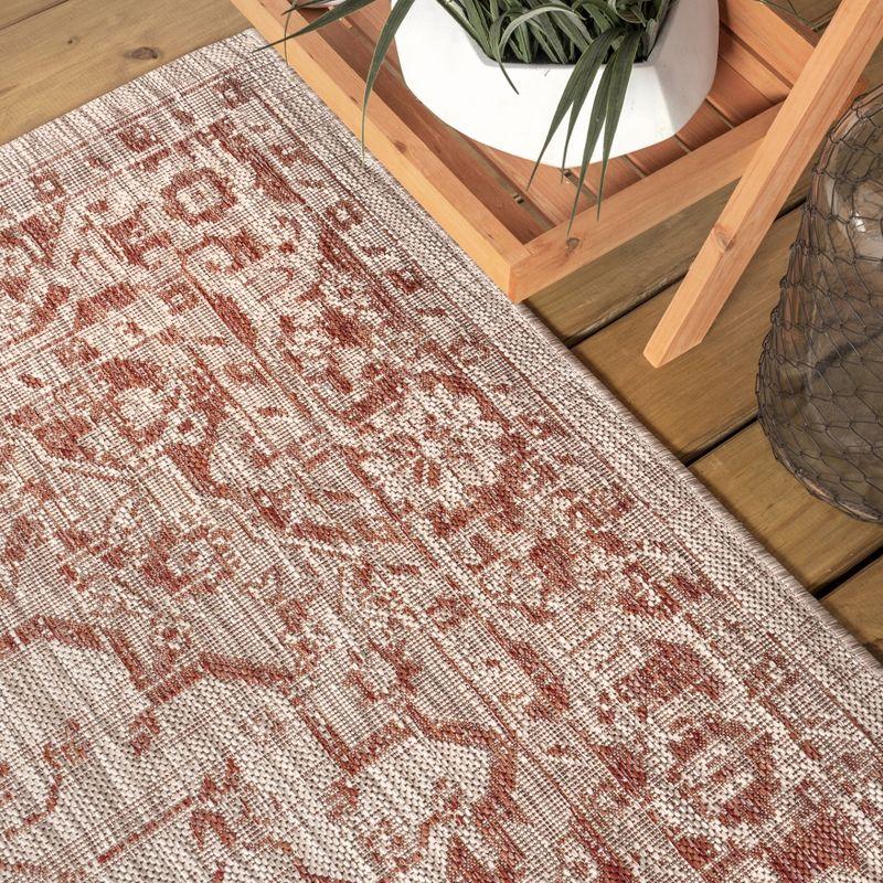 5' Square Rozetta Boho Medallion Textured Weave Indoor/Outdoor Area Rug, Red/Taupe - JONATHAN Y