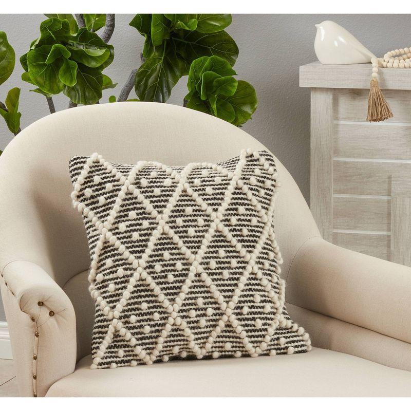 18" Black and White Diamond Woven Cotton Wool Square Throw Pillow