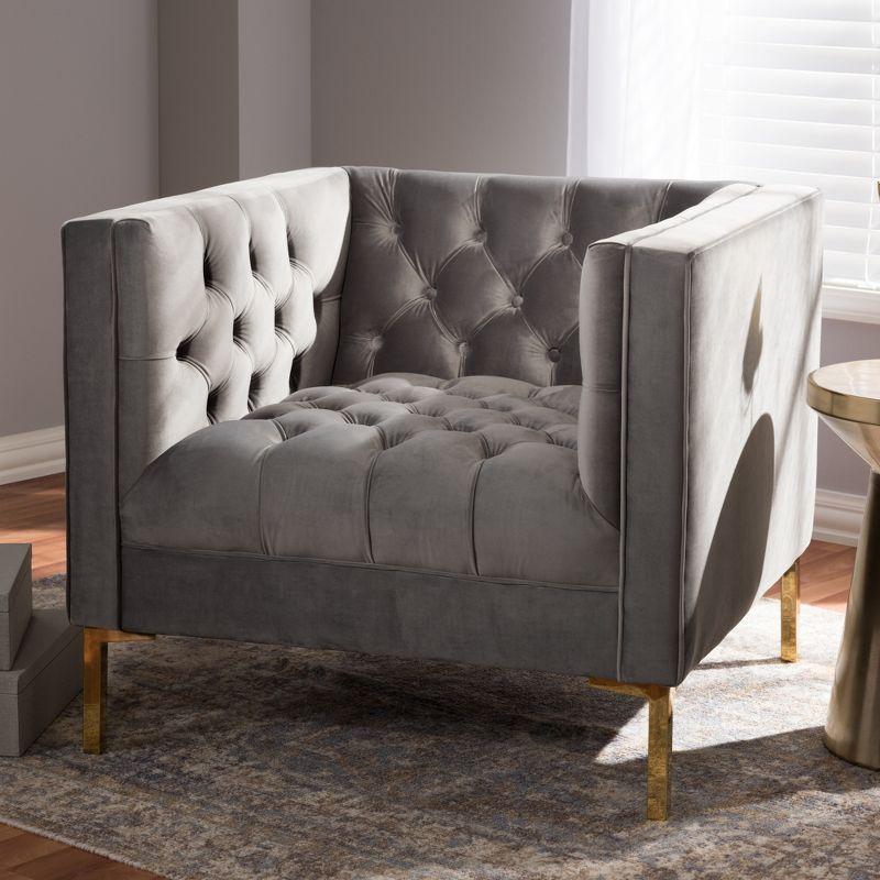 Zanetta Luxe and Glamour Velvet Upholstered Gold Finished Lounge Chair Gray - Baxton Studio