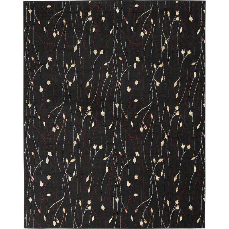 Elegant Floral Symphony Black Synthetic 8' x 10' Area Rug