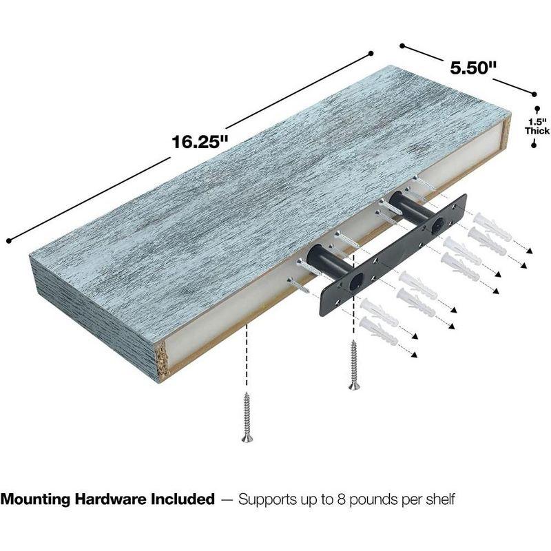 2 Pack 16 Inch Sorbus Coastal Rectangle Floating Shelves - for Home Décor to Display Trophies, Books, Frames, and more (Rustic Blue)