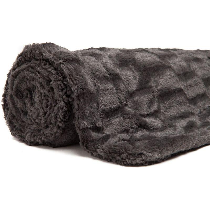 Chanasya Wolf Faux Long Fur Throw Blanket - Soft, Fuzzy Throw Blanket - 50" x 65” - Dark Gray