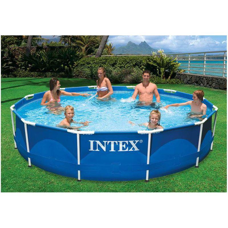 Intex 12ft x 30in Metal Frame Above Ground Round Family Swimming Pool Set & Pump