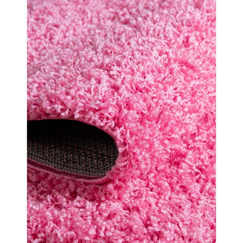 Round Pink Shag Washable Kids Area Rug