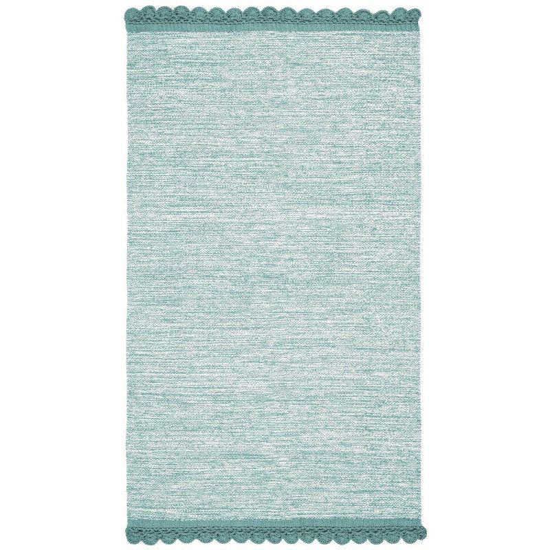 Turquoise Hand Woven Cotton Flatweave Rug - Reversible Design