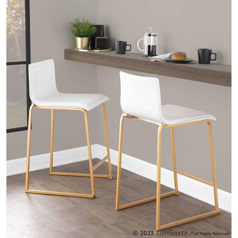Set of 2 26" Mara Contemporary Counter Height Barstools Gold/White: Faux Leather, Steel Base - LumiSource