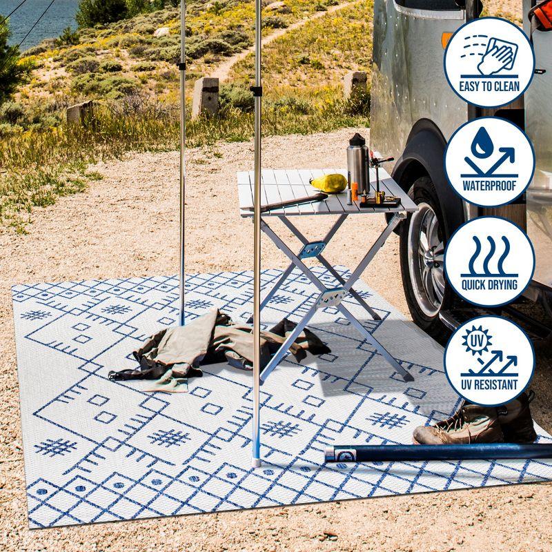 4'x6' Boho Moroccan Indoor/Outdoor Area Rug, Ivory/Navy - JONATHAN Y