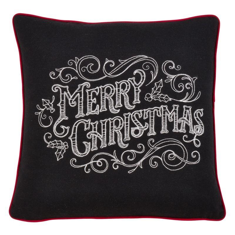 Black Cotton Polyester Embroidered Christmas Pillow Cover