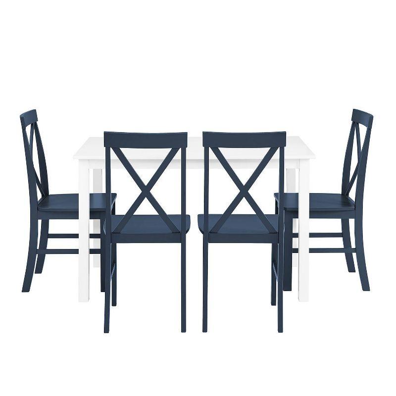 5pc Contemporary Farmhouse Dining Set White/Navy - Saracina Home: Rubberwood & MDF, Non-Extension Rectangle Table