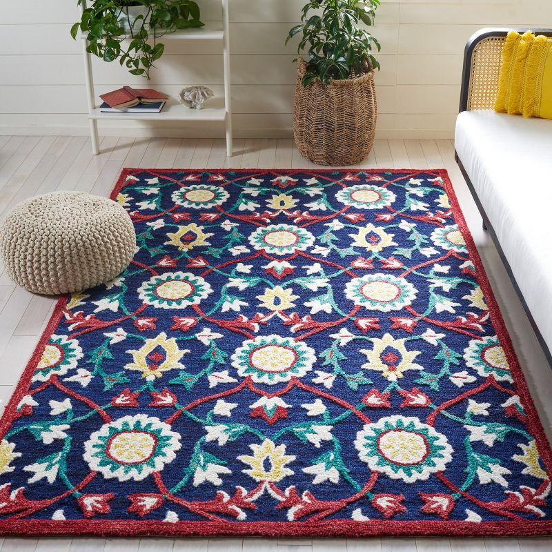 Blossom BLM564 Hand Tufted Area Rug - Navy/Red - 4'x6' - Safavieh.