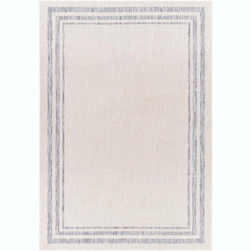 Ivory and Blue Hand-Knotted Rectangular Area Rug 6'7" x 9'