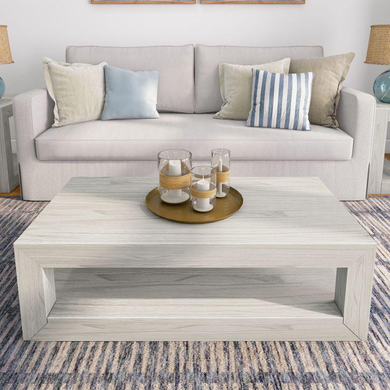 Plank+Beam 40" Modern Rectangular Coffee Table with Shelf, Solid Wood Table with Storage