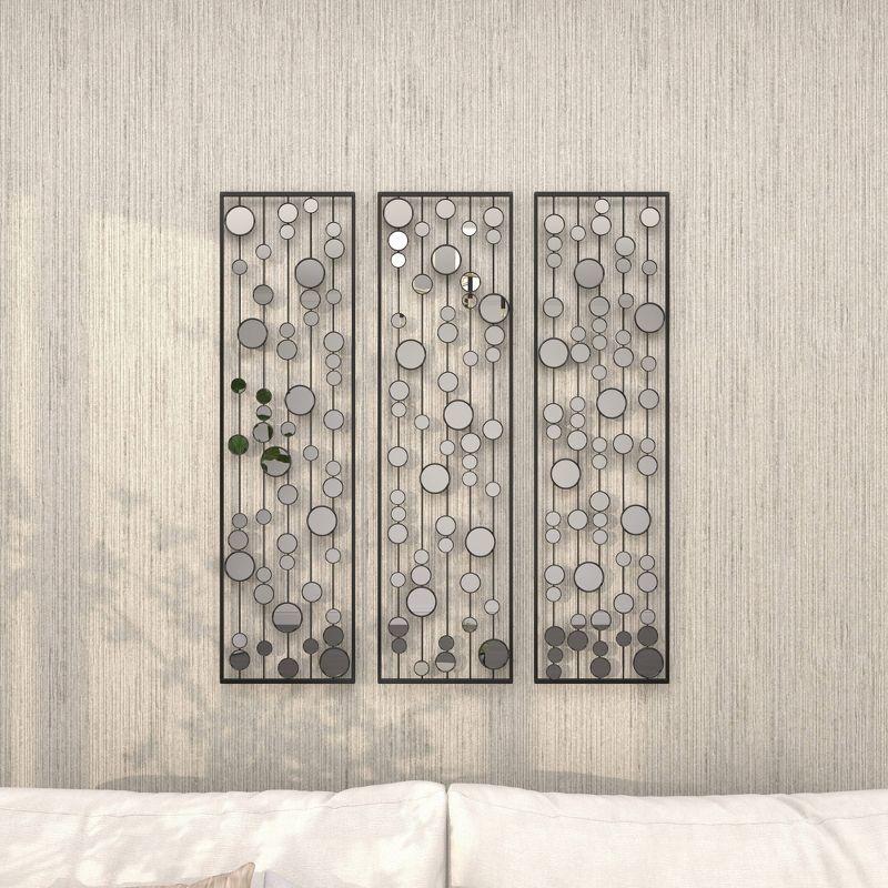 Mercer41 Metal Geometric Black Wall Decor with Round Mirror Accents Set