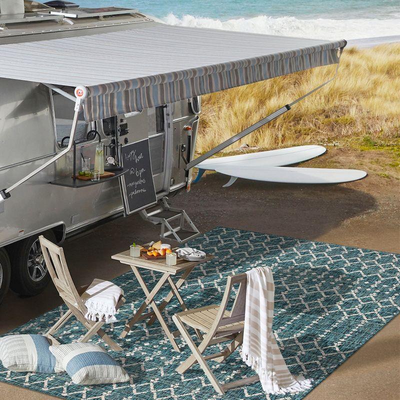 5'x8' Ourika Moroccan Geometric Textured Weave Indoor/Outdoor Area Rug, Teal/Gray - JONATHAN Y