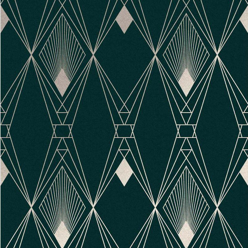 Teal and Gold Art Deco Geometric Removable Wallpaper