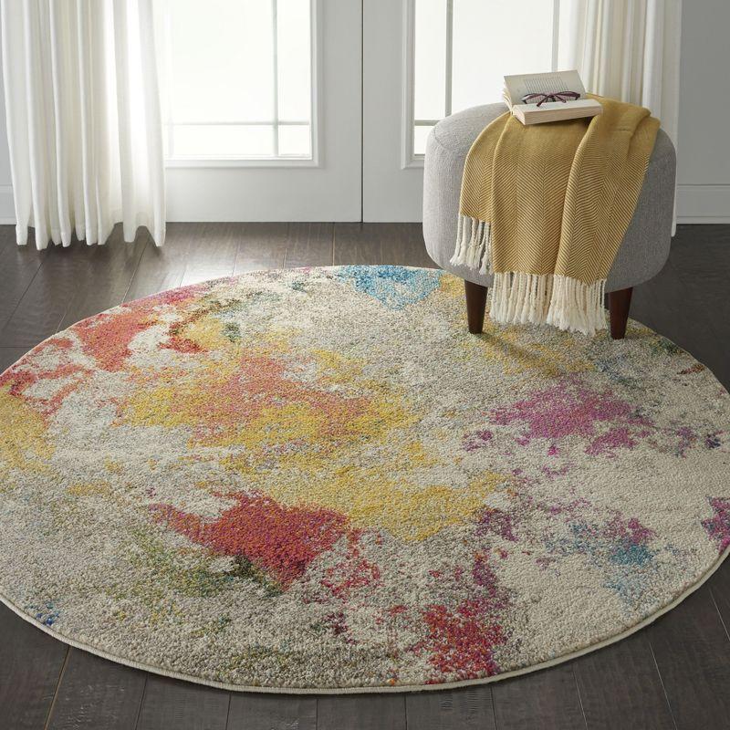 Ivory Abstract Tufted Round Reversible Rug, 5'3"