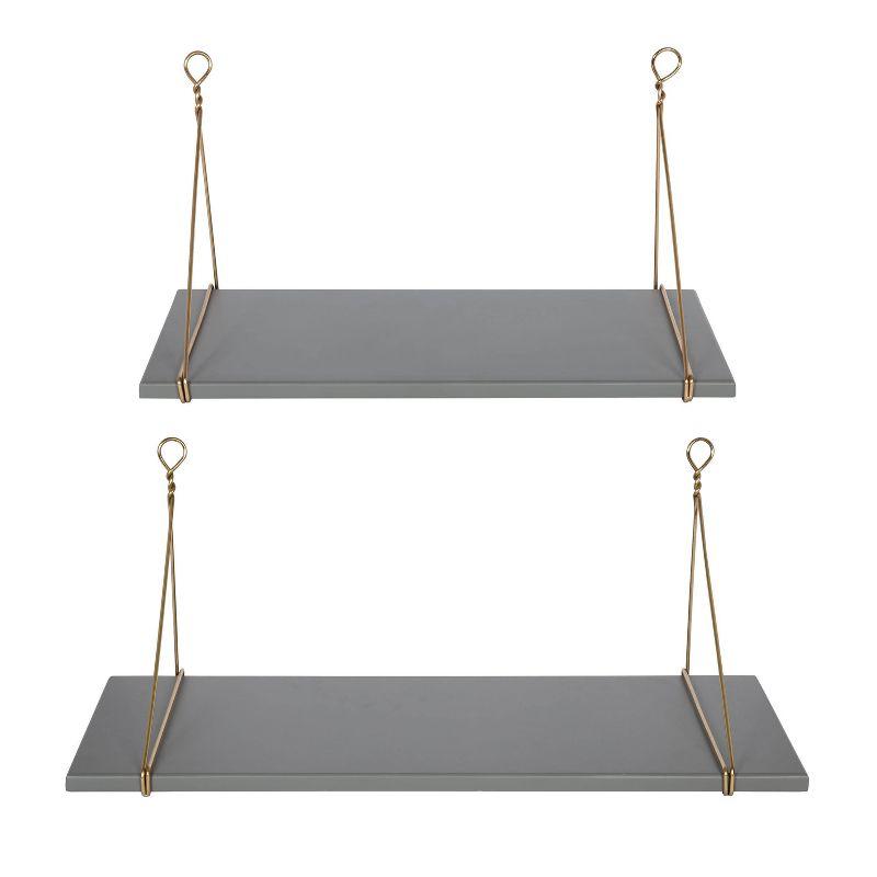 Vista Gray and Gold Wood and Metal Bracket Wall Shelves, 2-Piece Set