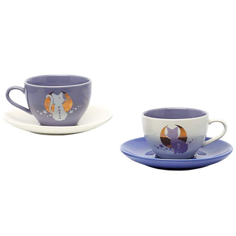 Sailor Moon Anime Manga Luna and Artemis 4 PC Tea Cup Set 6.7 oz 2 Saucers 2 Cups