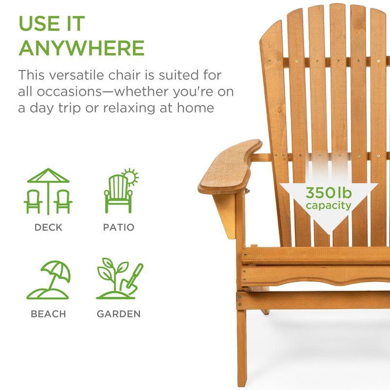 Best Choice Products Folding Adirondack Chair Outdoor, Wooden Accent Lounge Furniture w/ 350lb Capacity - Natural