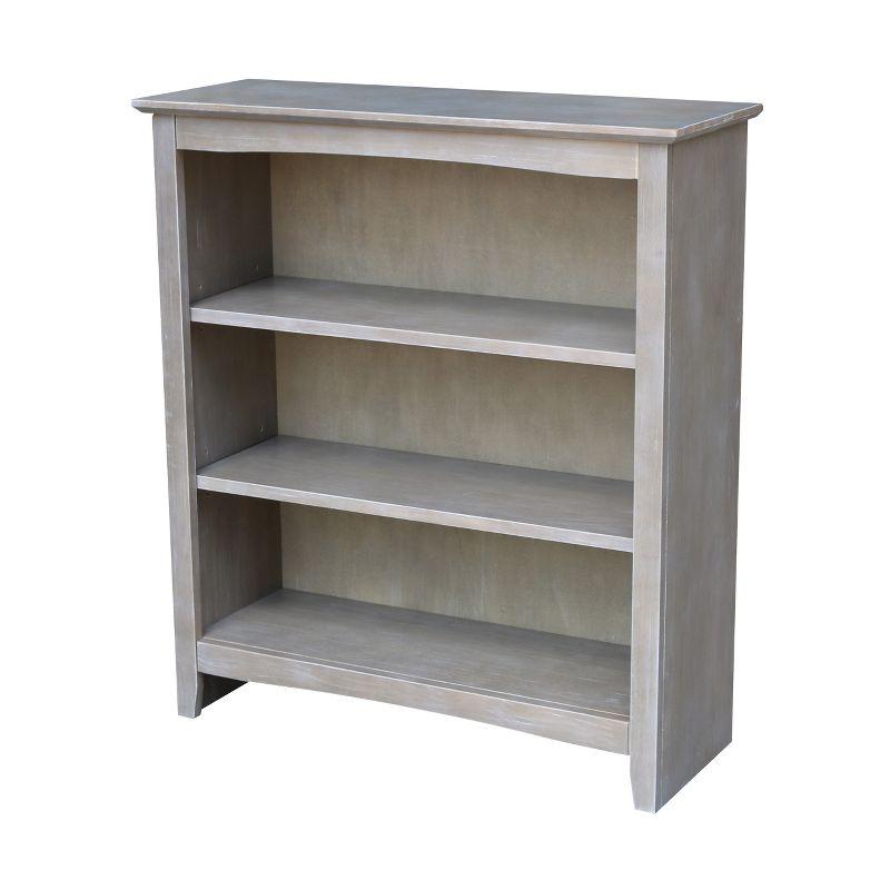 Transitional Solid Wood Adjustable 3-Shelf Bookcase in Washed Gray Taupe