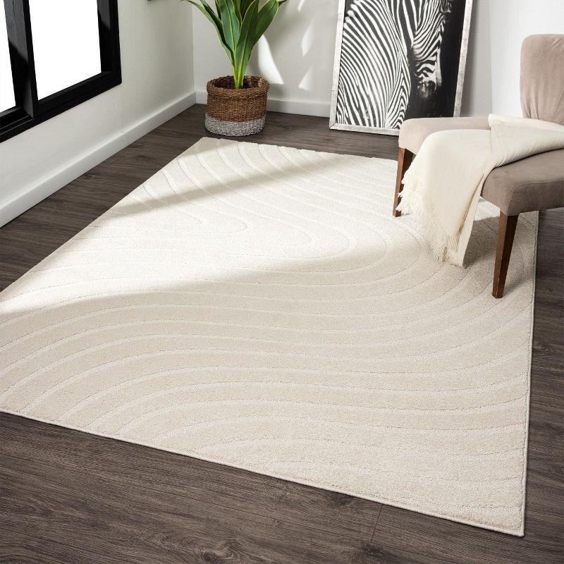 Cream Geometric Wave Synthetic Area Rug, 2'0" x 3'1"