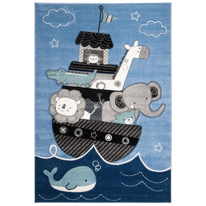 Blue and Grey 4' x 6' Kids Animal Adventure Rug