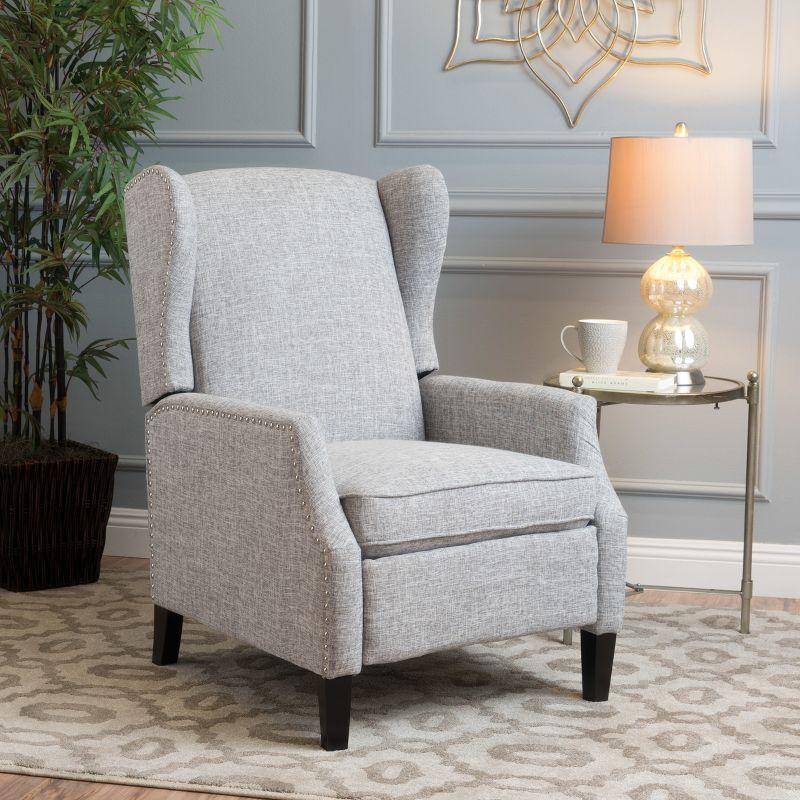 Wescott Traditional Press-Back Recliner Light Gray - Christopher Knight Home: Studded, Padded, Wingback