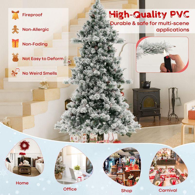 Costway 7 FT Flocked Christmas Tree Hinged Xmas Decoration with 420 LED Lights & 1057 Tips