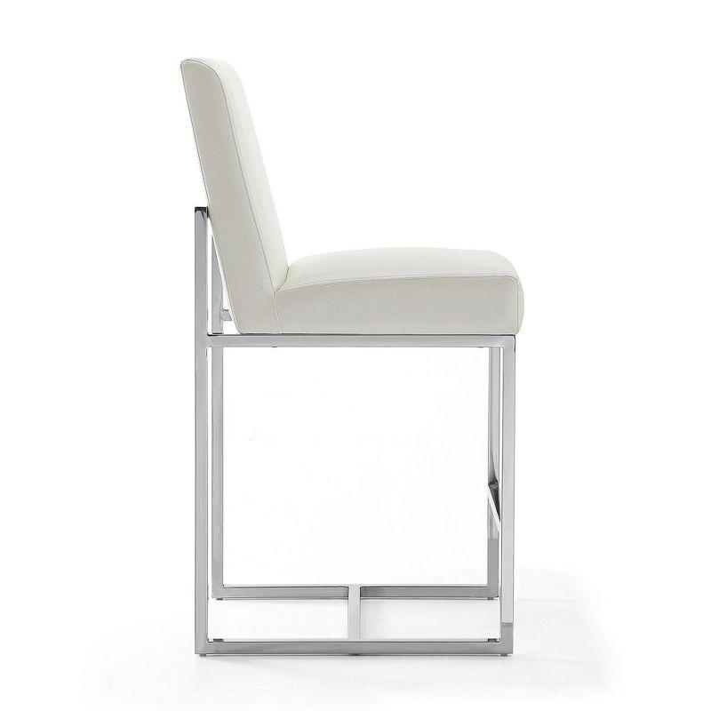 Manhattan Comfort Set of 3 Element Upholstered Stainless Steel Counter Height Barstools Pearl White: Faux Leather, No Assembly Required