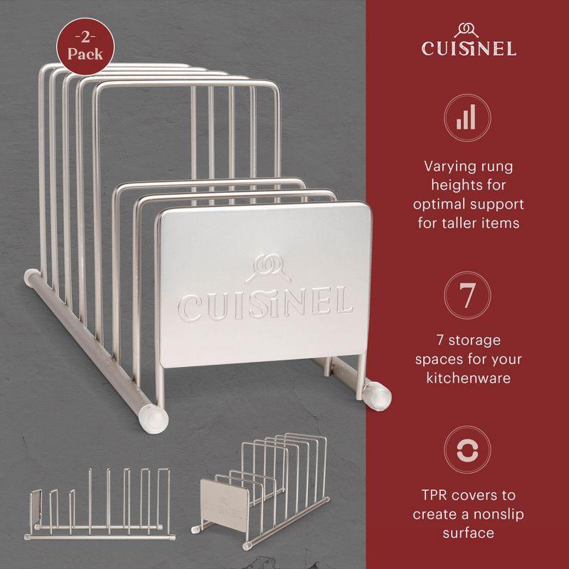 Cuisinel Lid and Dish Organizer Rack - Satin Nickel Silver Kitchen Storage Organization Stand