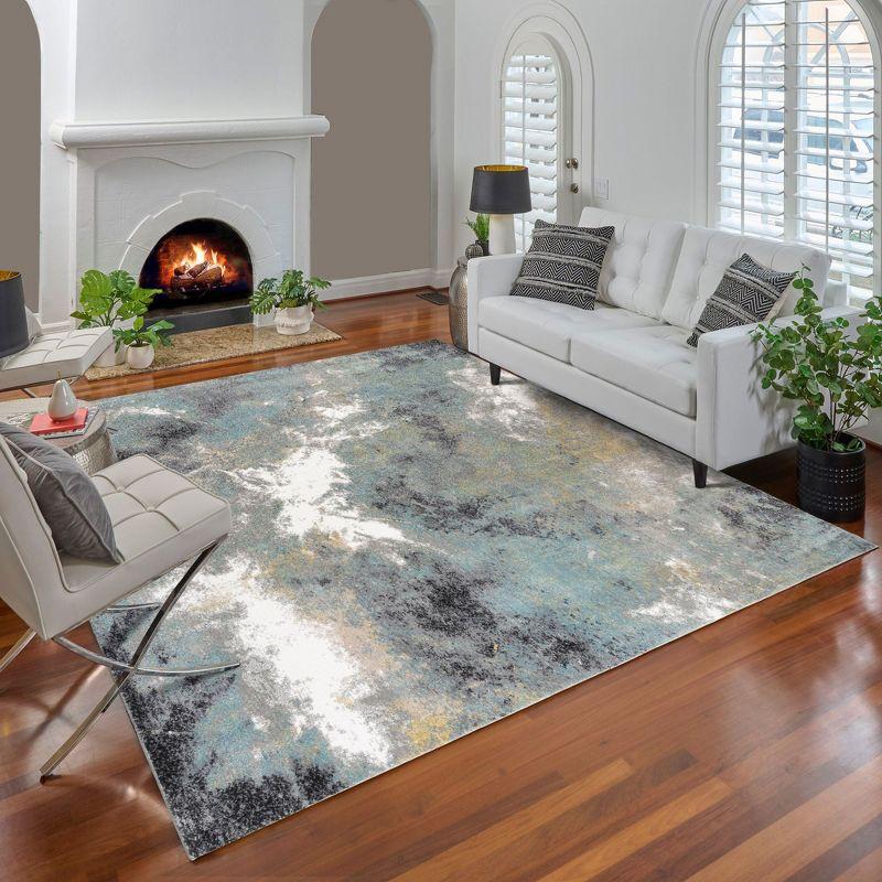 Gertmenian Gertmenian Alor Satori Modern Abstract Aqua/Navy Blue/Gold/Ivory Polypropylene Indoor Area Rug