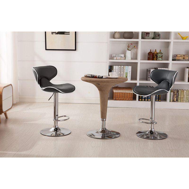 Roundhill Furniture Masaccio Cushioned Leatherette Upholstery Airlift Adjustable Swivel Barstool with Chrome Base, Grey, Set of 2