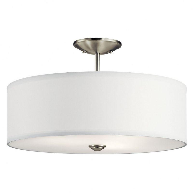 Shailene 18" 3 Light Round Semi Flush with Satin Etched White Diffuser and White Microfiber Shade in Brushed Nickel