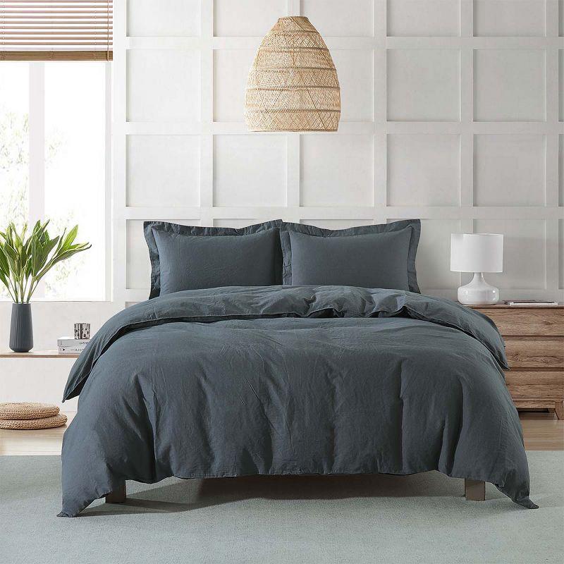 Pre-washed Belgian Flax Linen Cotton Duvet Cover Set Gray Twin/Twin XL