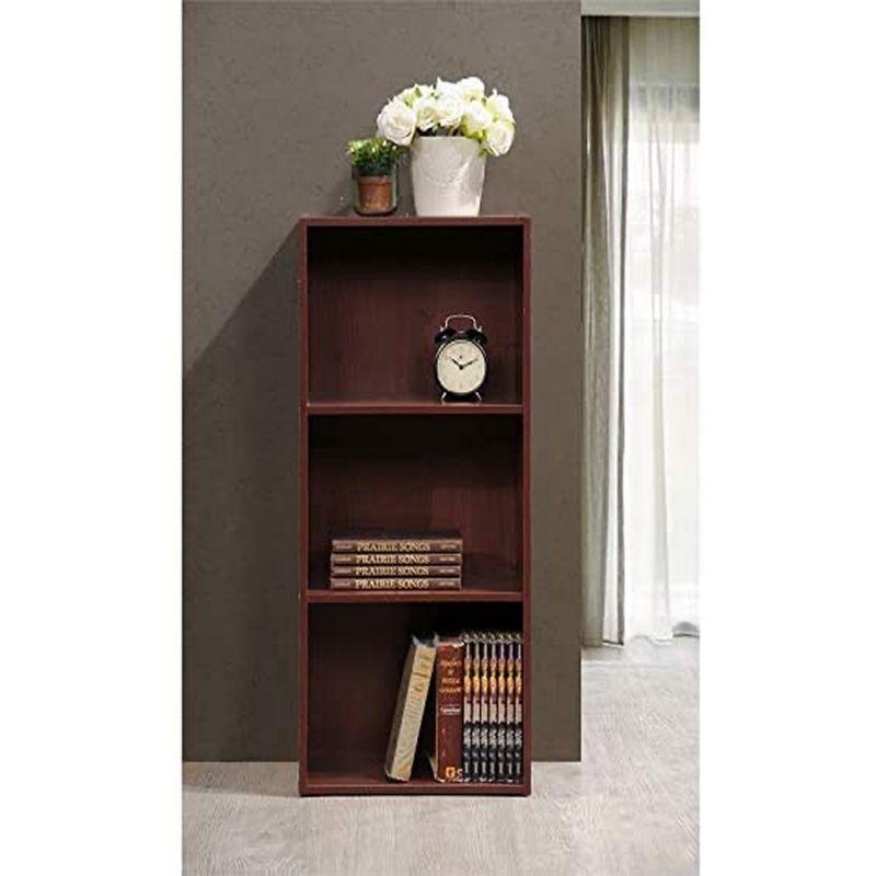 Hodedah HID23 High Quality 3 Shelf Home, Office, and School Organization Storage 35.67 Inch Tall Slim Bookcase Cabinets to Display Decor, Mahogany