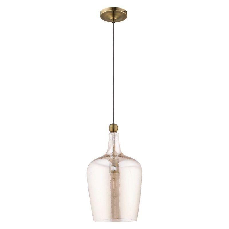 Livex Lighting Art Glass 1 - Light Pendant in  Antique Brass