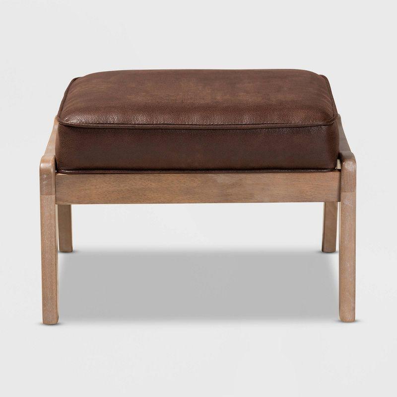 Sigrid Faux Leather Upholstered Wood Ottoman Dark Brown/Antique Oak - Baxton Studio: Modern Rectangular Bench, Spot Clean