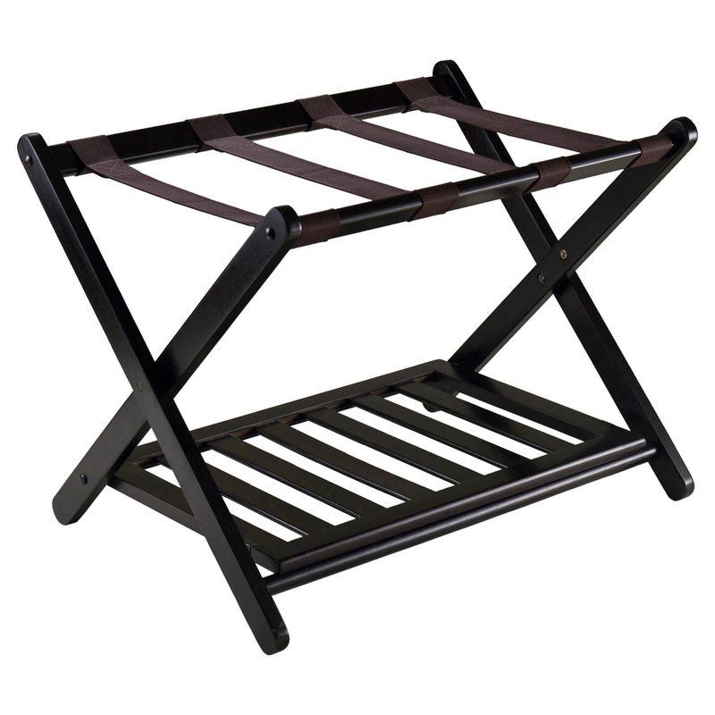 Espresso Brown Wood Folding Luggage Rack with Shelf