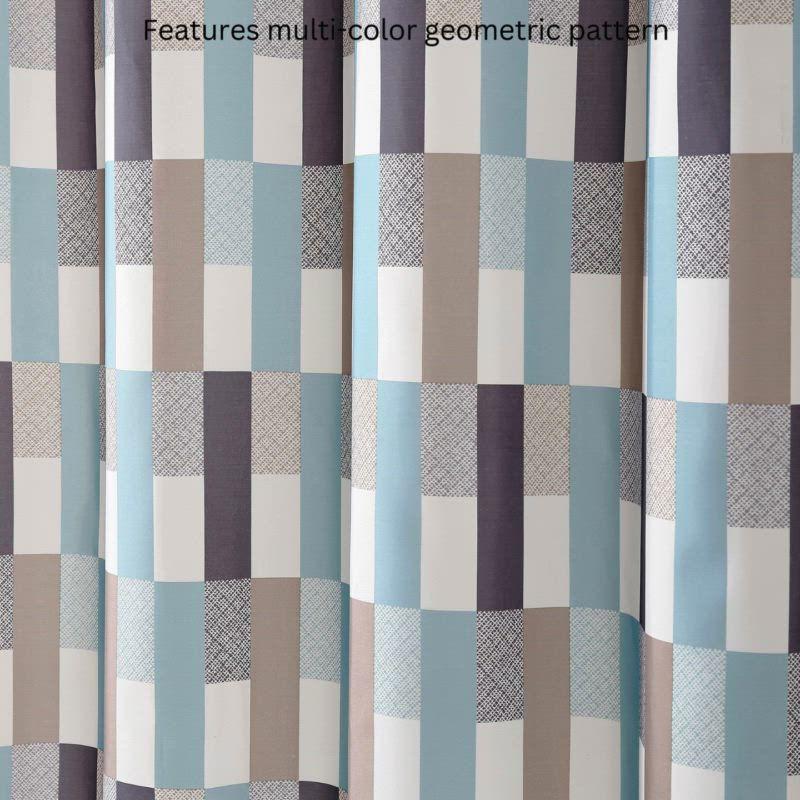 Martel Blue Beige White Geometric Microfiber Shower Curtain Set