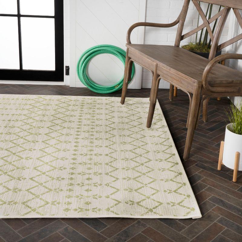 3' x 5' Ourika Moroccan Geometric Textured Weave Indoor/Outdoor Area Rug, Cream/Green - JONATHAN Y