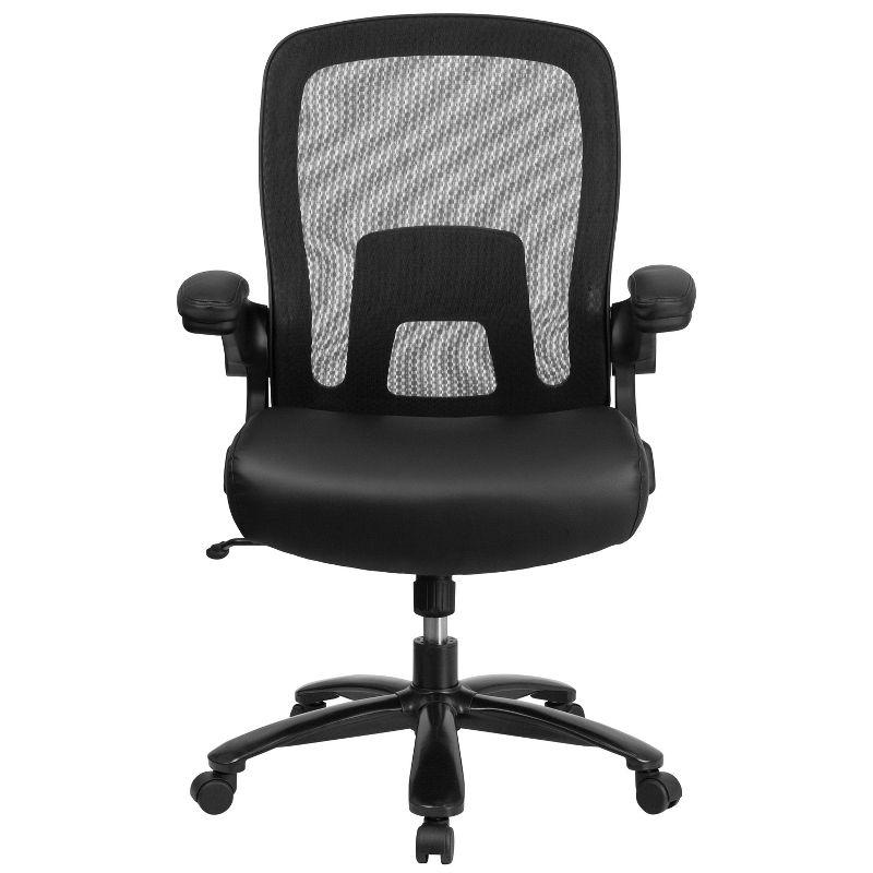 Hercules High-Back Executive Swivel Chair with Adjustable Arms in Black Leather/Mesh