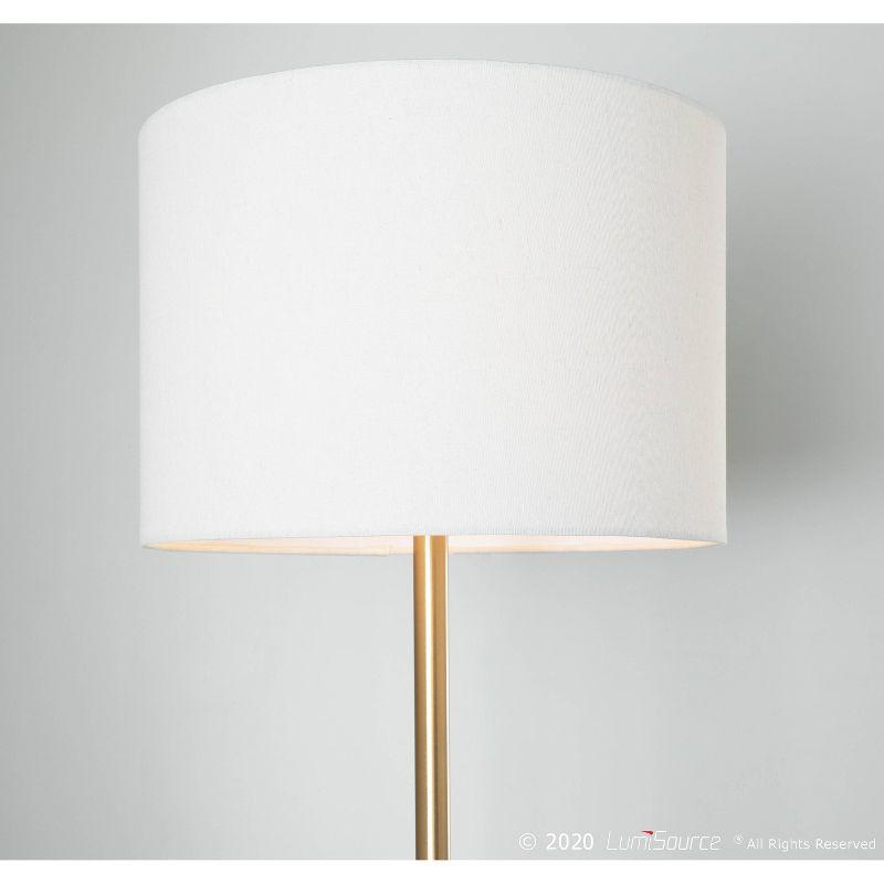 LumiSource Chloe Contemporary Shelf Floor Lamp with Marble Base Shelf and Linen Shade White (Includes LED Light Bulb) : Gold Neck, Round Glass Table