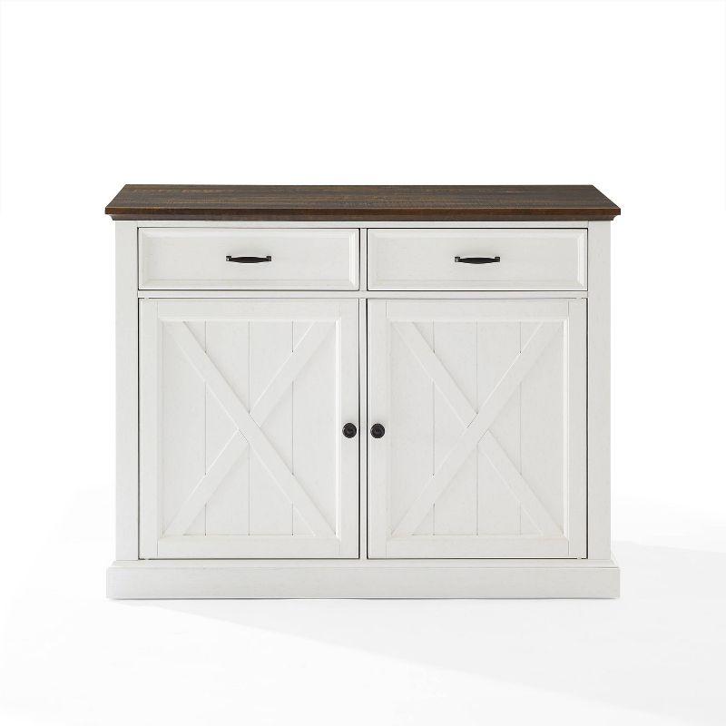 Clifton Kitchen Island Distressed White/Brown - Crosley: Adjustable Shelves, Storage Cart, Farmhouse Design