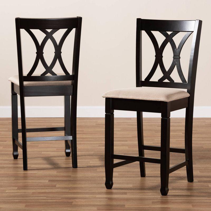 Set of 2 Reneau Finished Wood Counter Height Barstools Brown - Baxton Studio: Rubberwood Frame, Upholstered, 42.5" Height